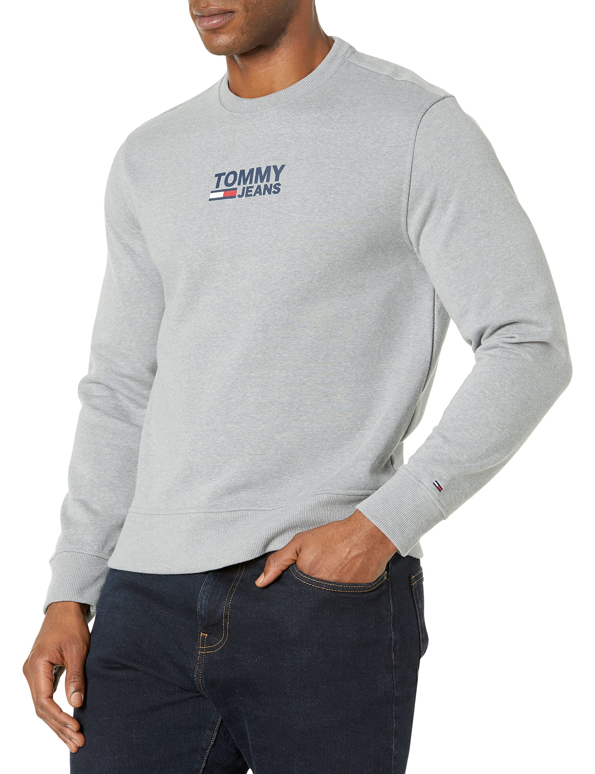 Tommy Hilfiger Men's Long Sleeve Logo Crewneck Sweatshirt | Casual Pullover Sweater for Men | Perfect for Fall, Winter & Layering Outfits