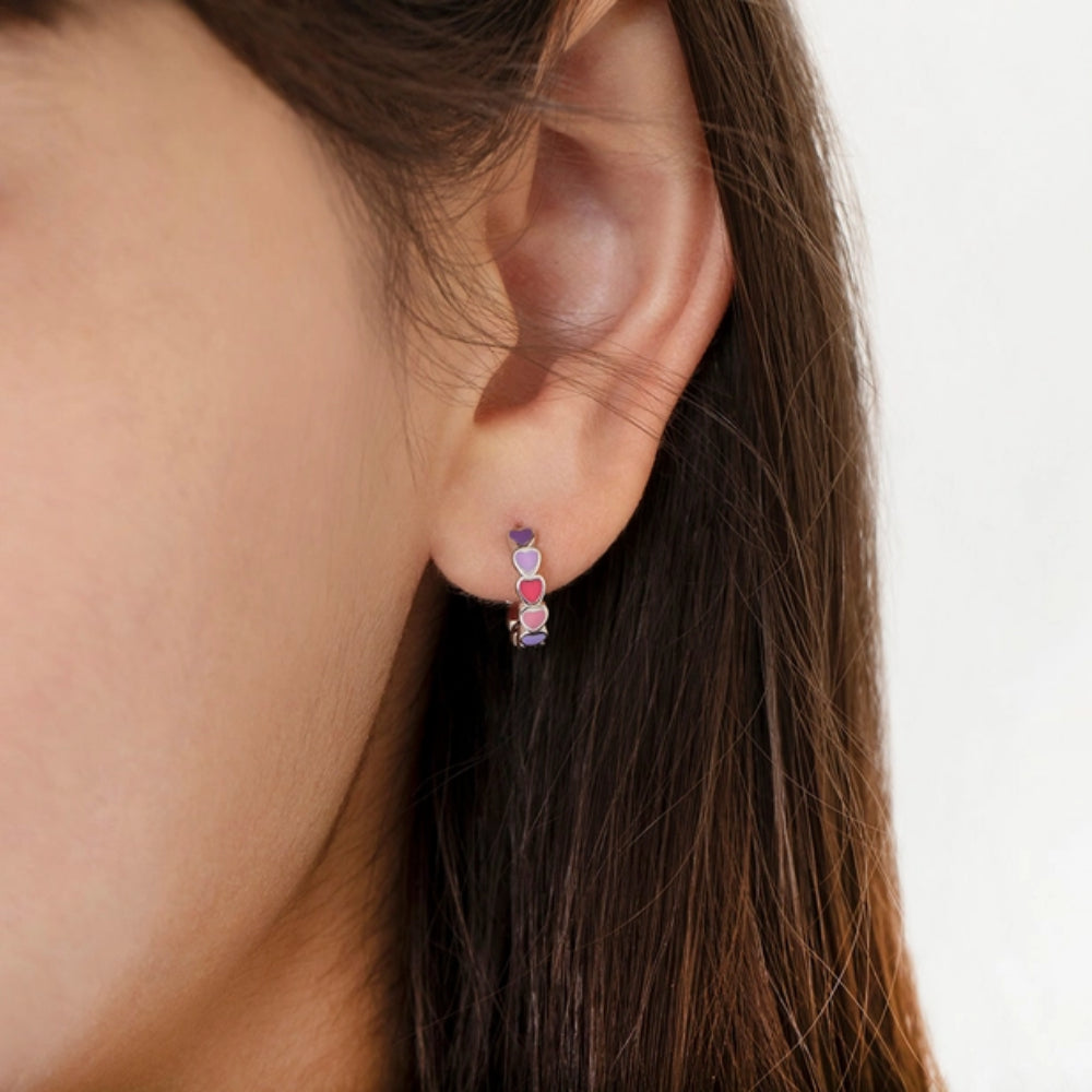 Kids' Sterling Silver & Purple Enamel Heart Huggie Hoop Earrings - Perfect for Girls' Birthday Gifts, Valentine's Day & Everyday Wear
