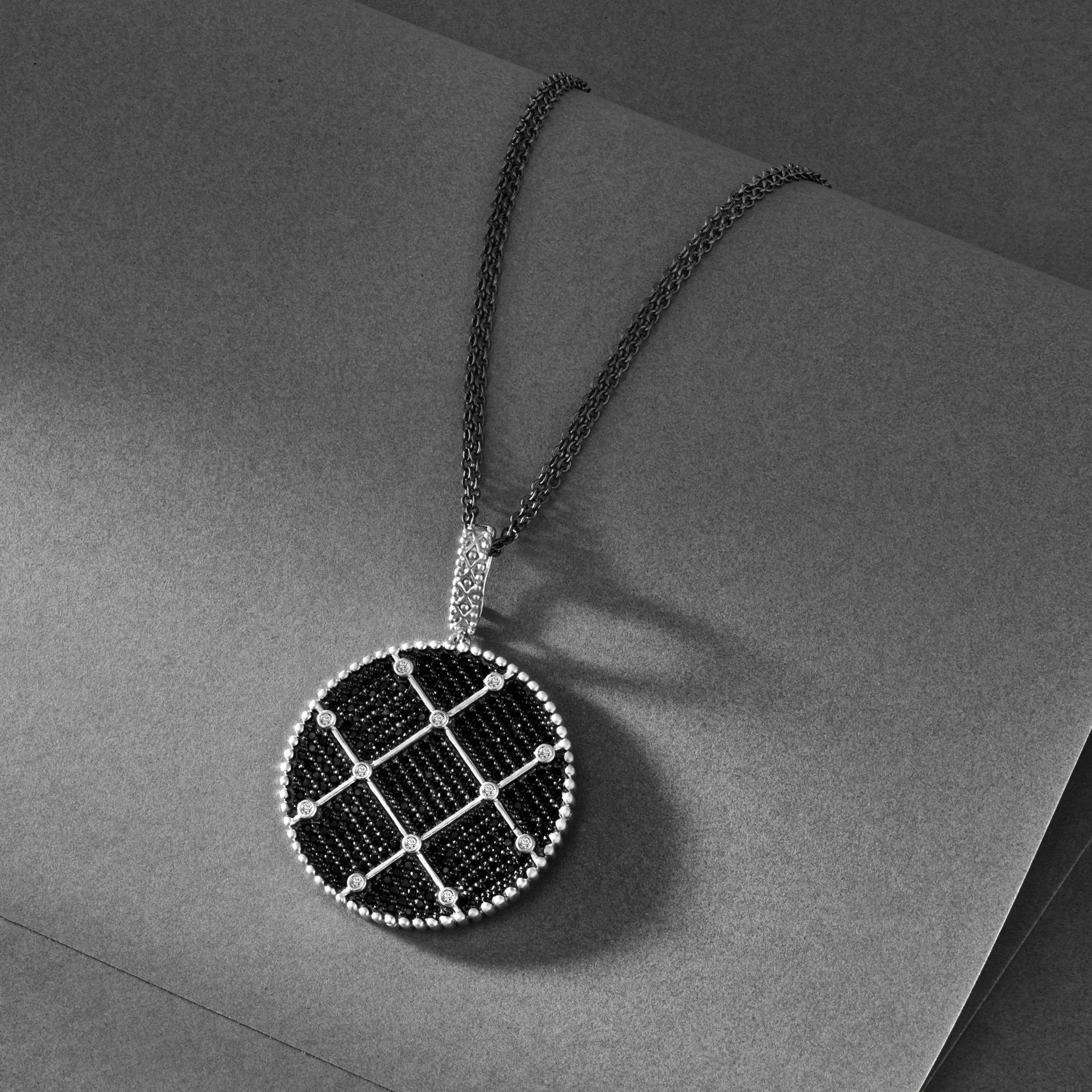 Industrial Finish Large Pavé Pendant Necklace - Elegant Statement Jewelry for Women, Perfect for Parties, Weddings & Evening Events