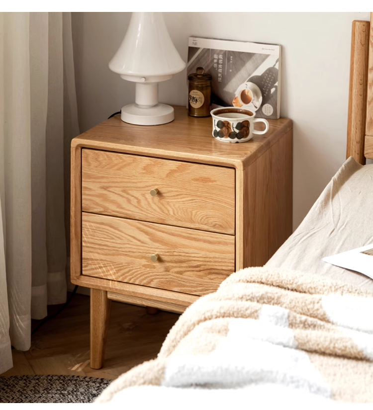 Solid Oak Wood Nightstand - Sturdy Bedside Table with Drawer for Bedroom, Living Room, or Office - Perfect for Storage & Decor