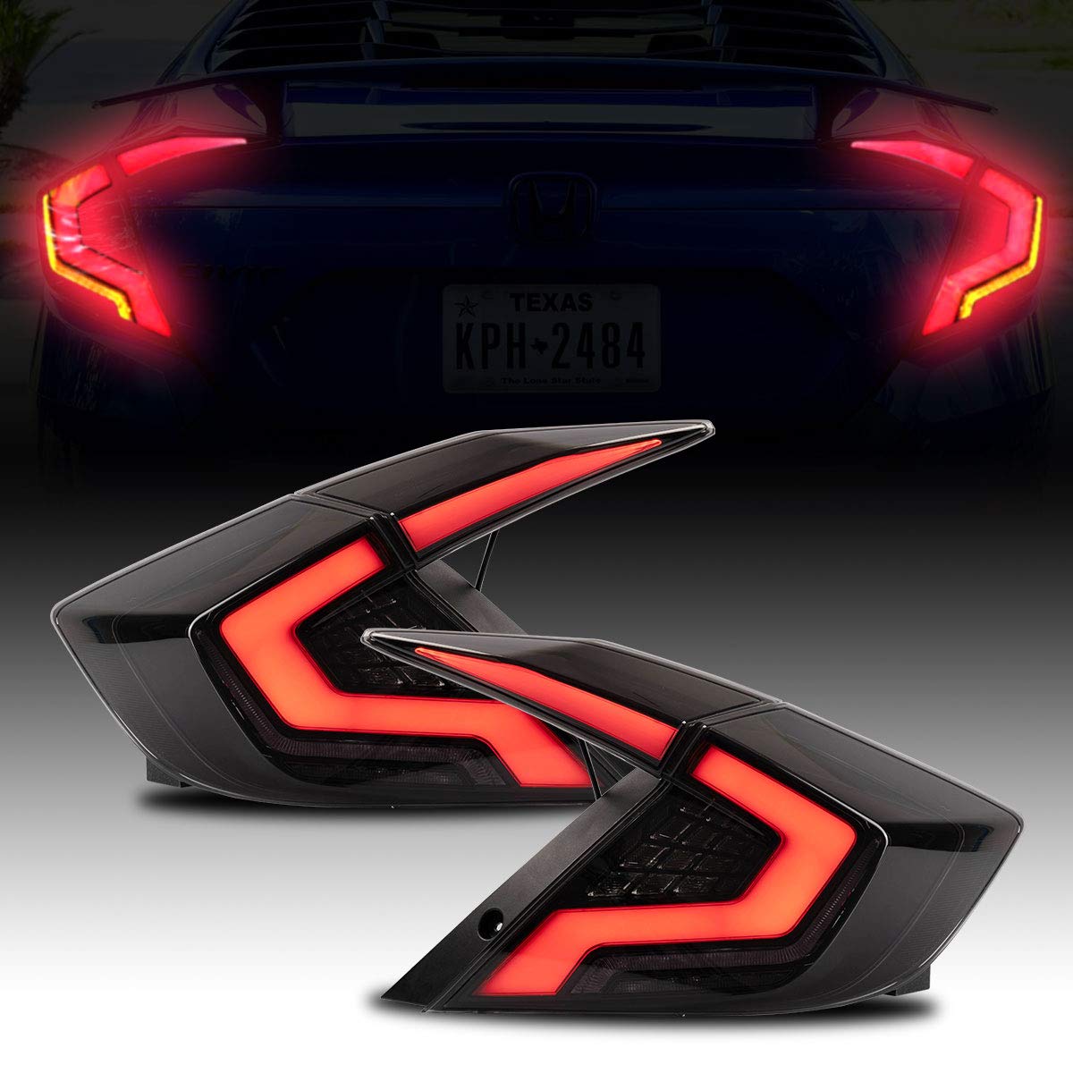 Premium LED Tail Lights for 2016-2021 Honda Civic Sedan (10th Gen) - DRL Startup Animation, Rear Lamp Assembly - Perfect for Night Driving & Car Customization (Not Compatible with Hatchback & Coupe Models)