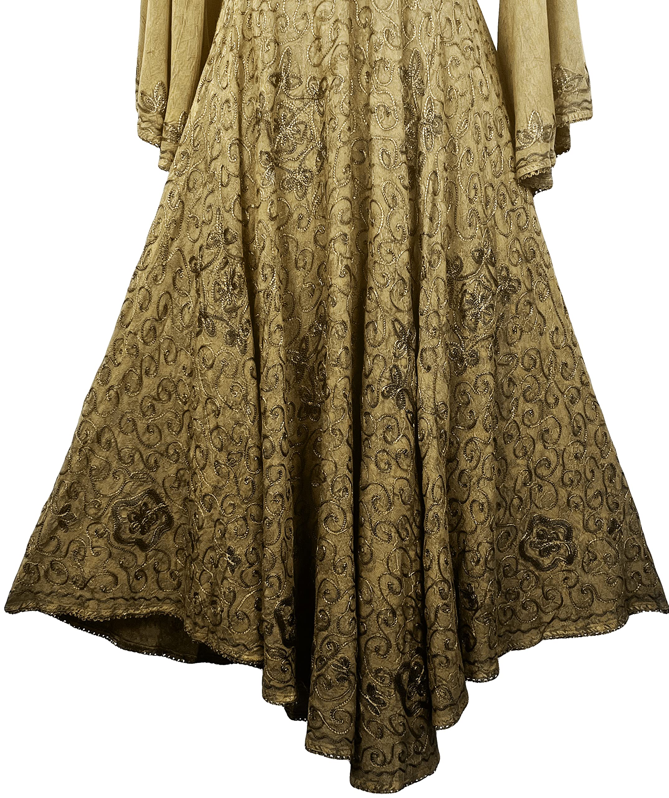 Agan Traders Women's 2025 Spring Bohemian Medieval Renaissance Embroidered Bell Sleeve Flared Calf-Length Dress Gown - Perfect for Renaissance Fairs, Weddings & Boho Fashion Events