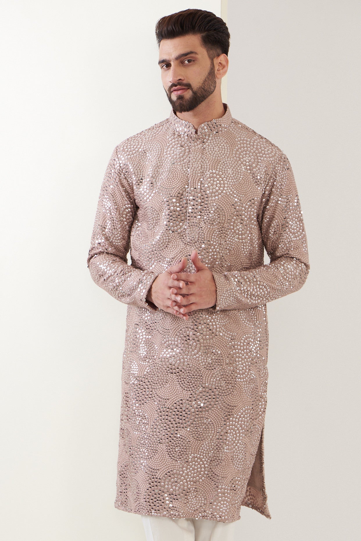 Elegant Pink Sequined Kurta with Intricate Thread Embroidery - Perfect for Festivals, Weddings, and Special Occasions