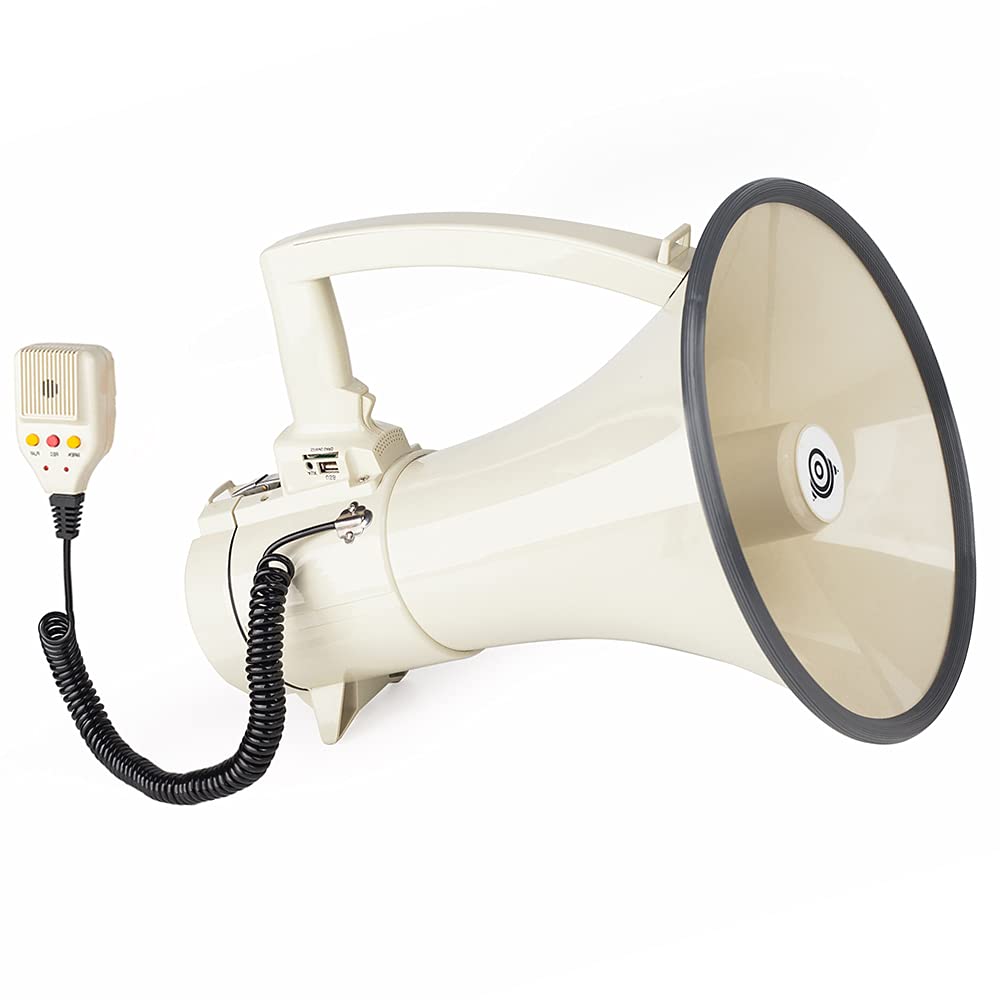 75W Heavy Duty Professional Megaphone Bullhorn Speaker with Built-in Mic, Rechargeable Battery & Strap - USB/SD/AUX Input - Loud Siren - Perfect for Coaches, Sports Events, Crowd Control & Emergency Use