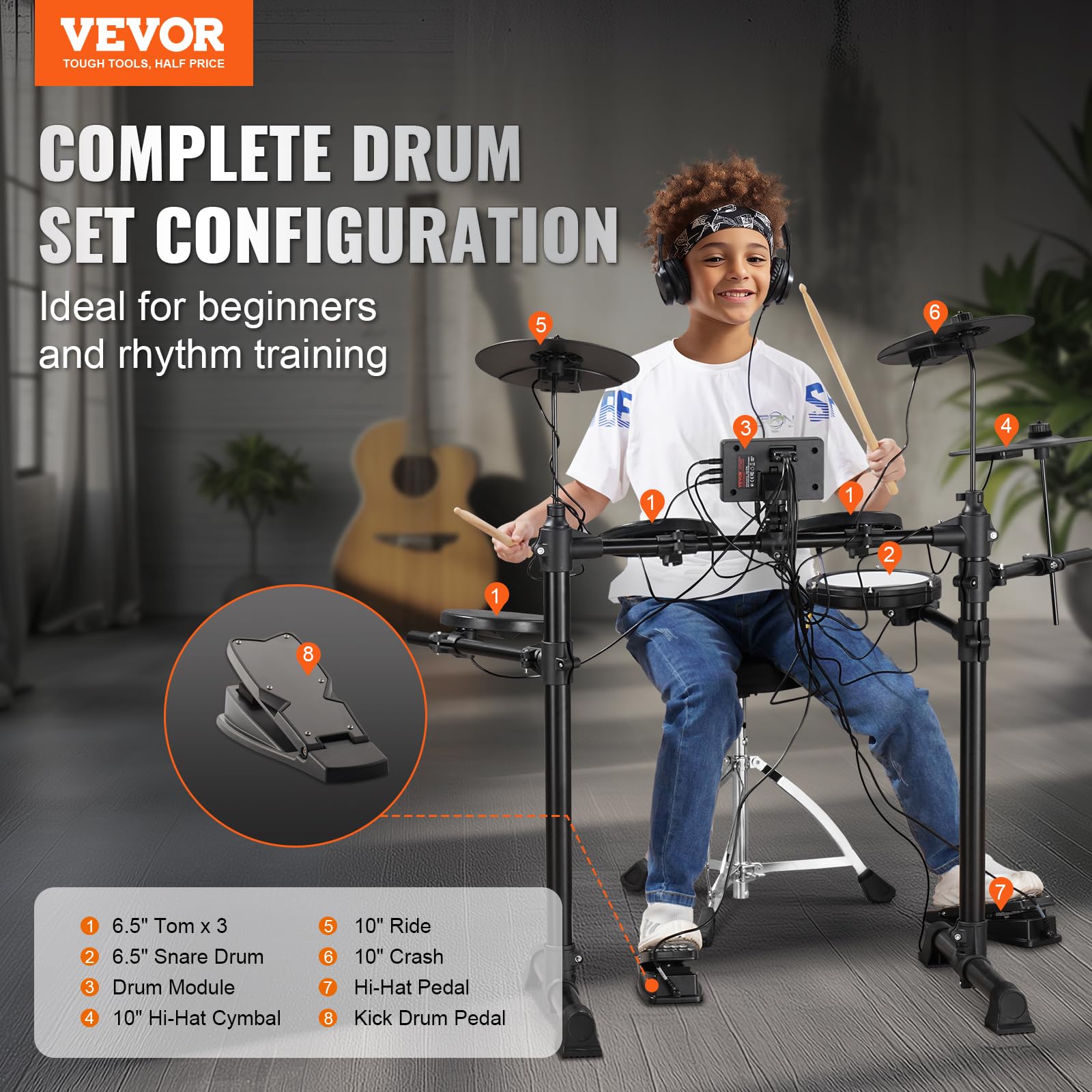 VEVOR Electric Drum Set - 15 Drum Kits & 150 Sounds Electronic Drum Kit with USB MIDI Support, 6.5