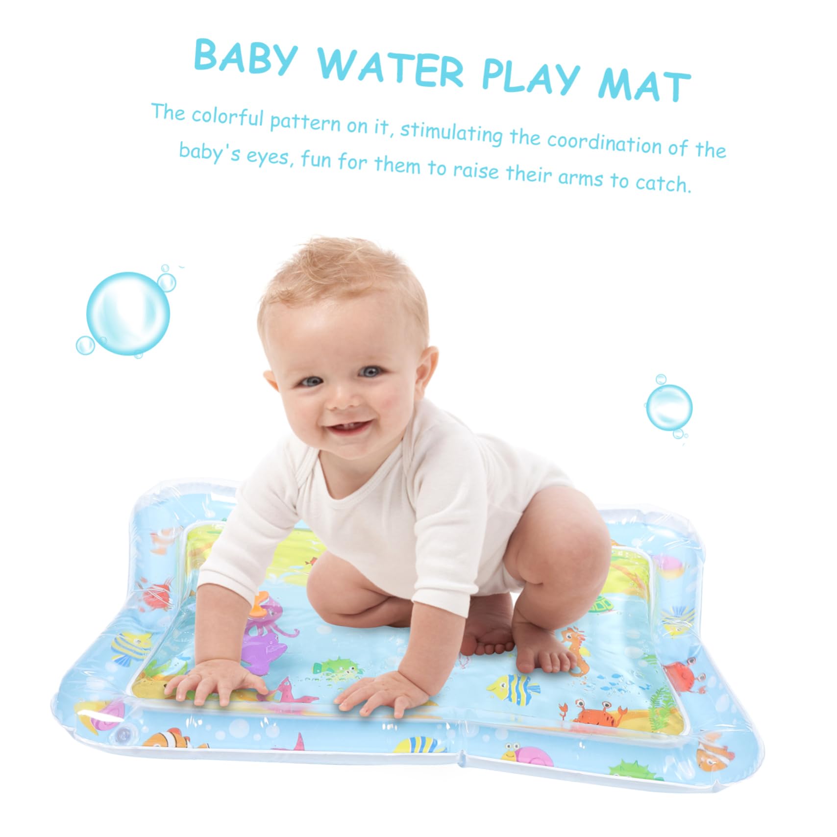 HEMOTON 4-Piece Inflatable Baby Tummy Time Water Play Mat - Safe PVC Water Activity Toy for Infants 0-6 Months - Perfect for Floor Play, Sensory Development & Summer Fun