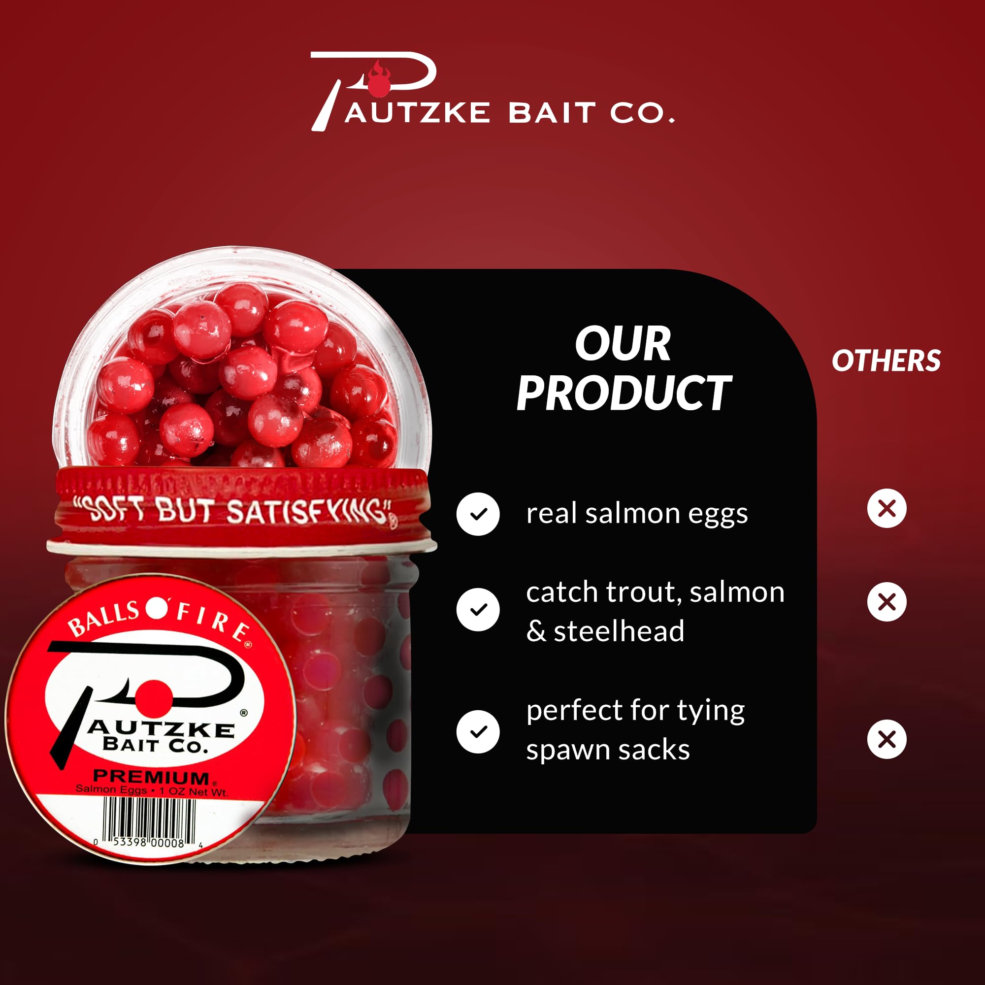 Pautzke Balls O' Fire Salmon Eggs Bait - Premium Real Salmon Eggs for Trout & Salmon Fishing, Soft Fish Eggs for Single Egg Bait or Egg Sacks - Ideal for Freshwater & Ice Fishing Adventures