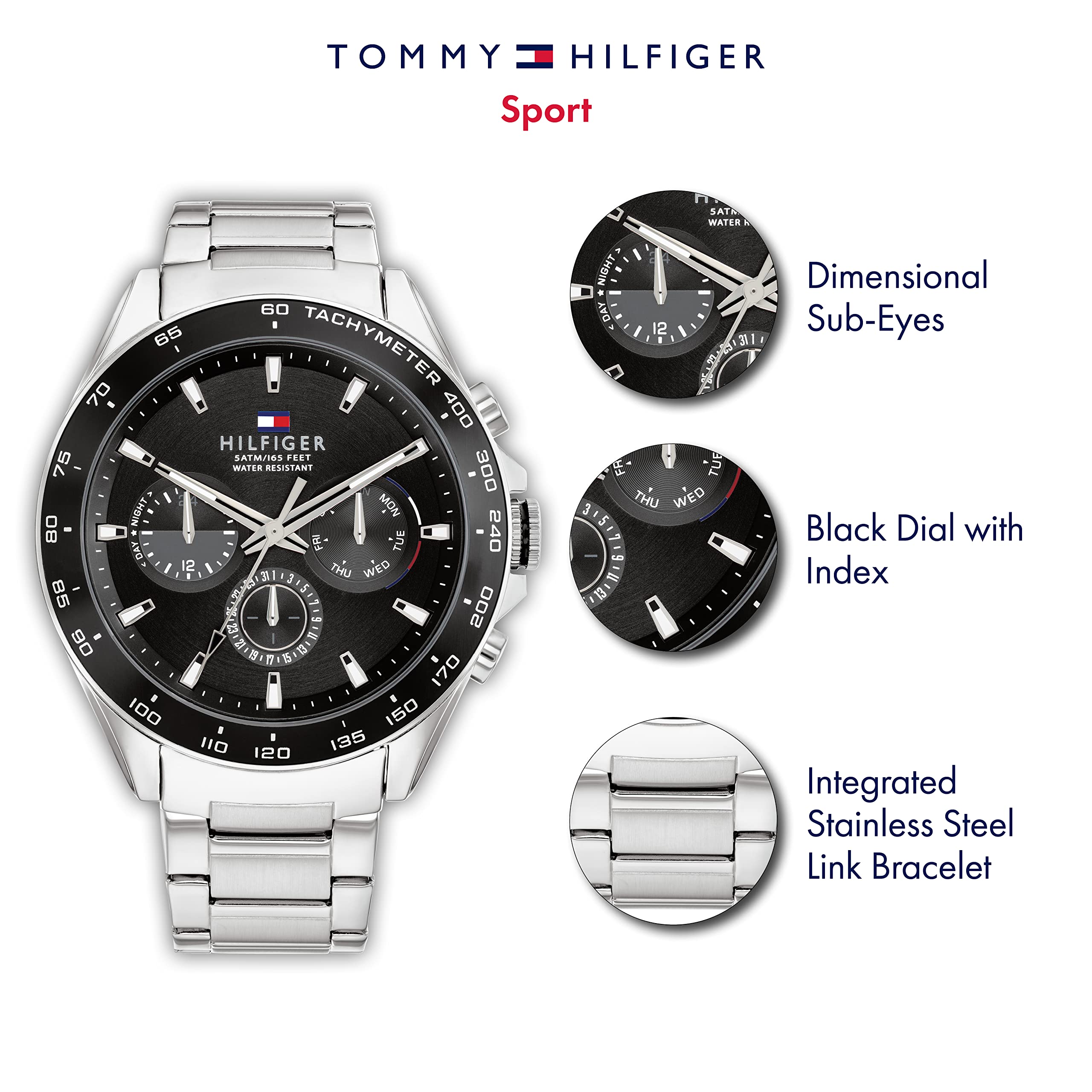 Tommy Hilfiger Men's Stainless Steel Quartz Watch - Waterproof Dress Watch for Business & Casual Wear - Perfect for Office, Date Night & Everyday Use