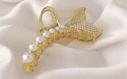 BOTIST Stylish Pearl Hair Claw Clip for Thick Hair - Non Slip Grip Fish Tail Hair Clips for Women, Korean Trendy Hair Accessories | Perfect for Updos, Ponytails & Everyday Hairstyles