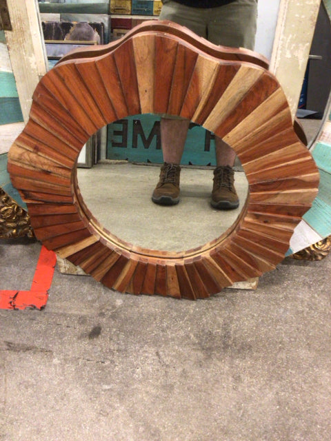 Handcrafted Wood Scalloped Wall Mirror - Boho Home Decor for Bedroom, Living Room & Entryway - Natural Wooden Accent Mirror with Unique Scalloped Edge Design