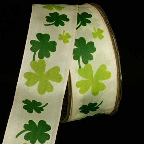 Ivory Green Floral Wired Ribbon - 1.5