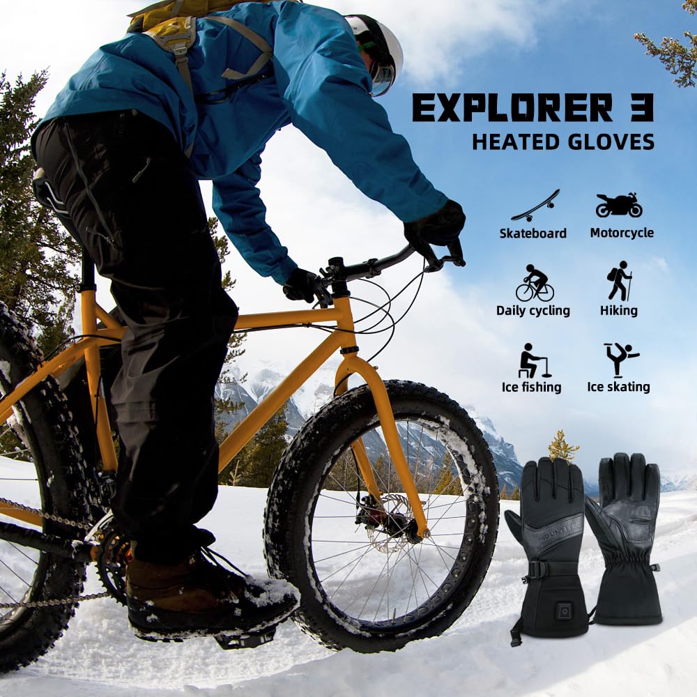 Explorer 3 Unisex Heated Gloves for Skiing & Snowboarding - Waterproof, Touchscreen Compatible, Cold Weather Winter Gloves for Men & Women - Perfect for Ski Resorts, Snowboarding Trips & Outdoor Winter Activities