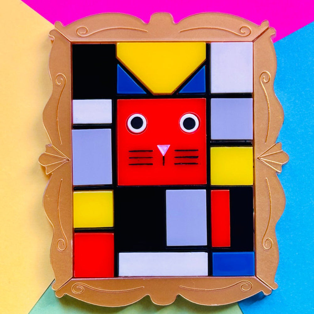 Modern Neoplasticism Style Cat Acrylic Brooch - Unique Artisan Cat Pin for Women | Makokot Design | Perfect Gift for Cat Lovers, Art Collectors & Fashion Accessories