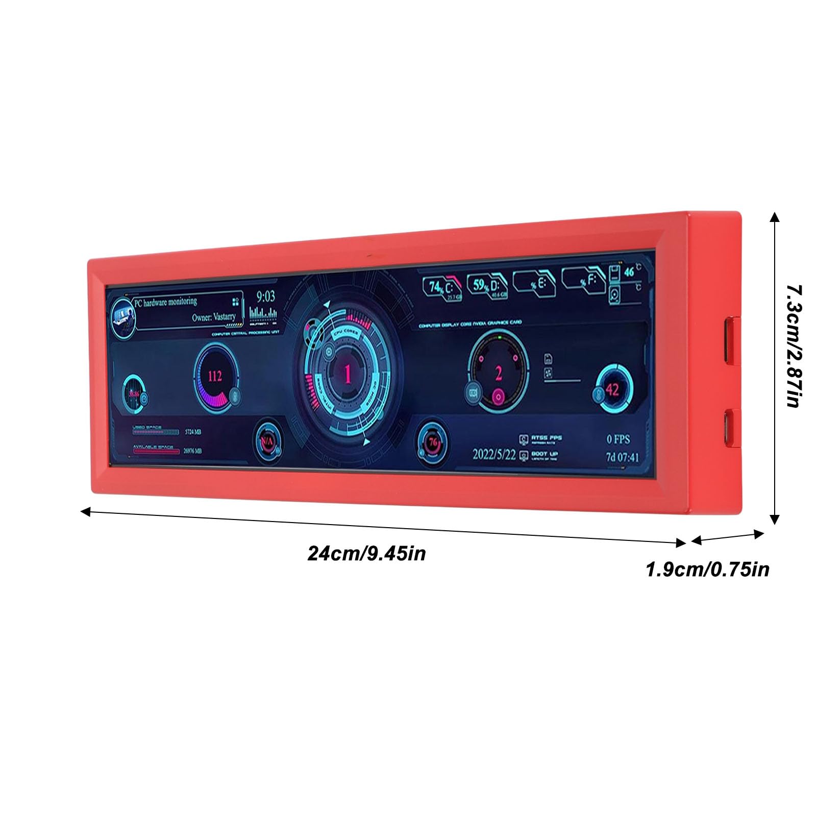 Elprico 8.8 Inch PC Temperature Monitor - IPS 1920x480 USB Mini Display with AIDA64 Support for CPU, RAM & ARGB Data Tracking - Perfect for Gaming Rigs, Workstations & PC Build Monitoring