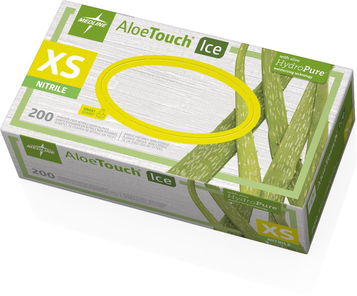 AloeTouch ICE Powder-Free Nitrile Exam Gloves - Latex-Free, Disposable, Comfort Fit for Medical, Dental & Tattoo Use (Small, Medium, Large, X-Large) - Ideal for Healthcare, Food Handling & Home Cleaning