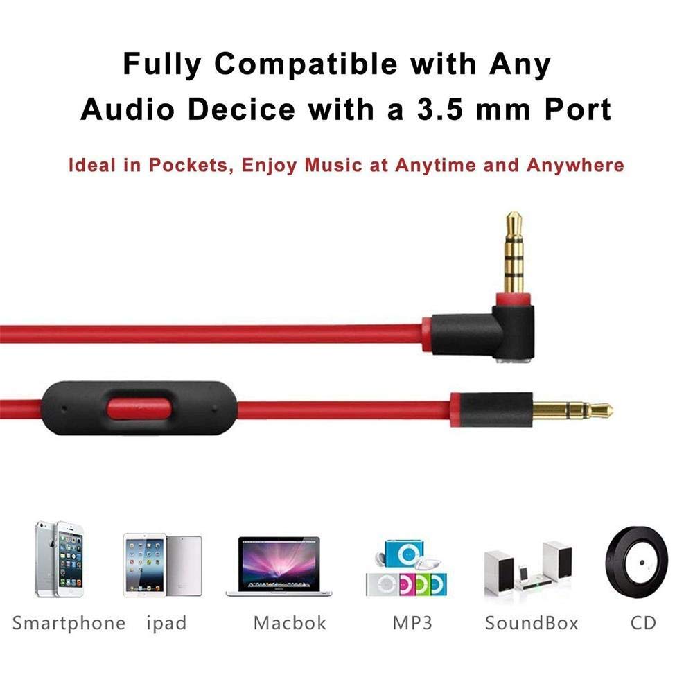Original Beats by Dr Dre Replacement Audio Cable with In-Line Microphone & Volume Control - Compatible with Solo, Studio Pro, Detox, Wireless, Mixr, Executive, Pill Headphones (Black/Red) - Perfect for Gaming, Music, Calls & Workouts