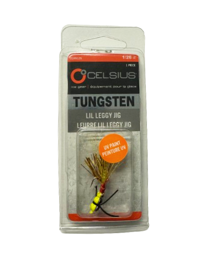 Celsius Lil Leggy Jig 1/26oz Chartreuse Tiger Fishing Lure - Perfect for Bass, Trout, and Walleye in Freshwater Lakes and Rivers