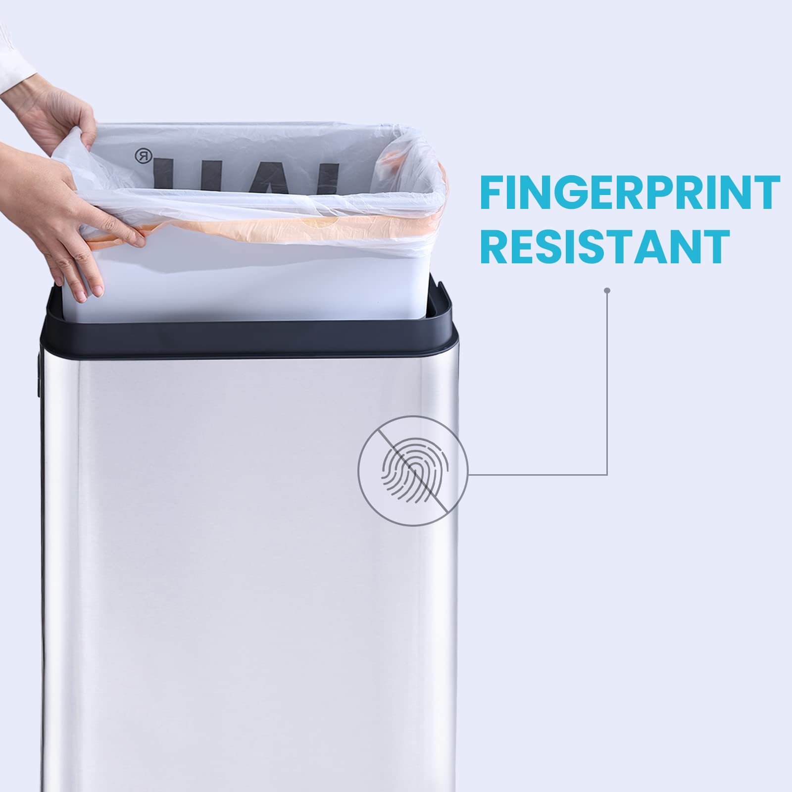 ELPHECO 12 Gallon Stainless Steel Motion Sensor Trash Can - Brushed Metal, No Inner Bucket, Large Capacity with Wooden Legs for Modern Kitchen & Office Use