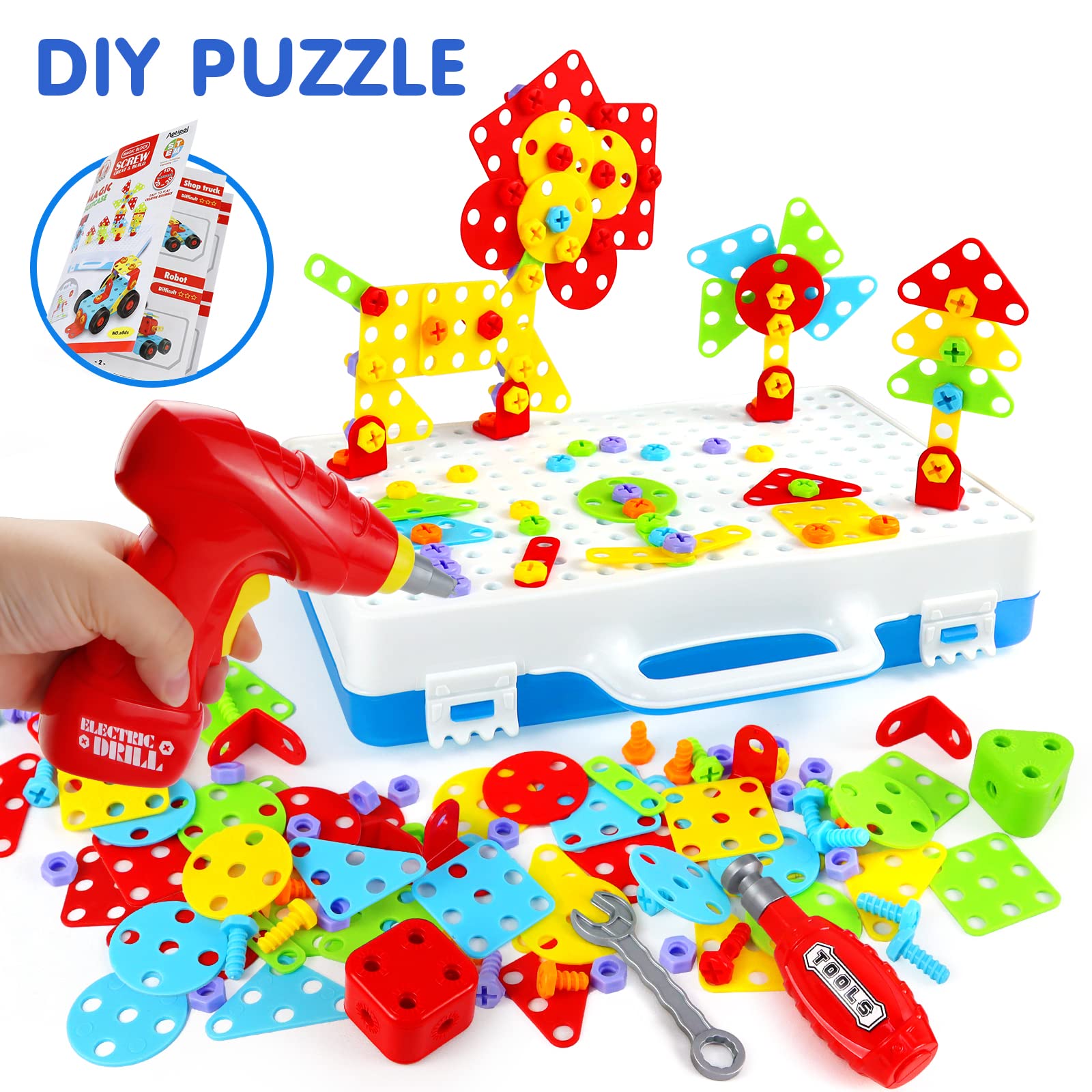 STEM Building Toys 232 Pcs - Electric Drill Construction Set for Kids Ages 3-8 | DIY Educational Engineering Kit with Mosaic Blocks | Creative Learning Gift for Boys & Girls | Perfect for Classroom STEM Activities & Home Playtime