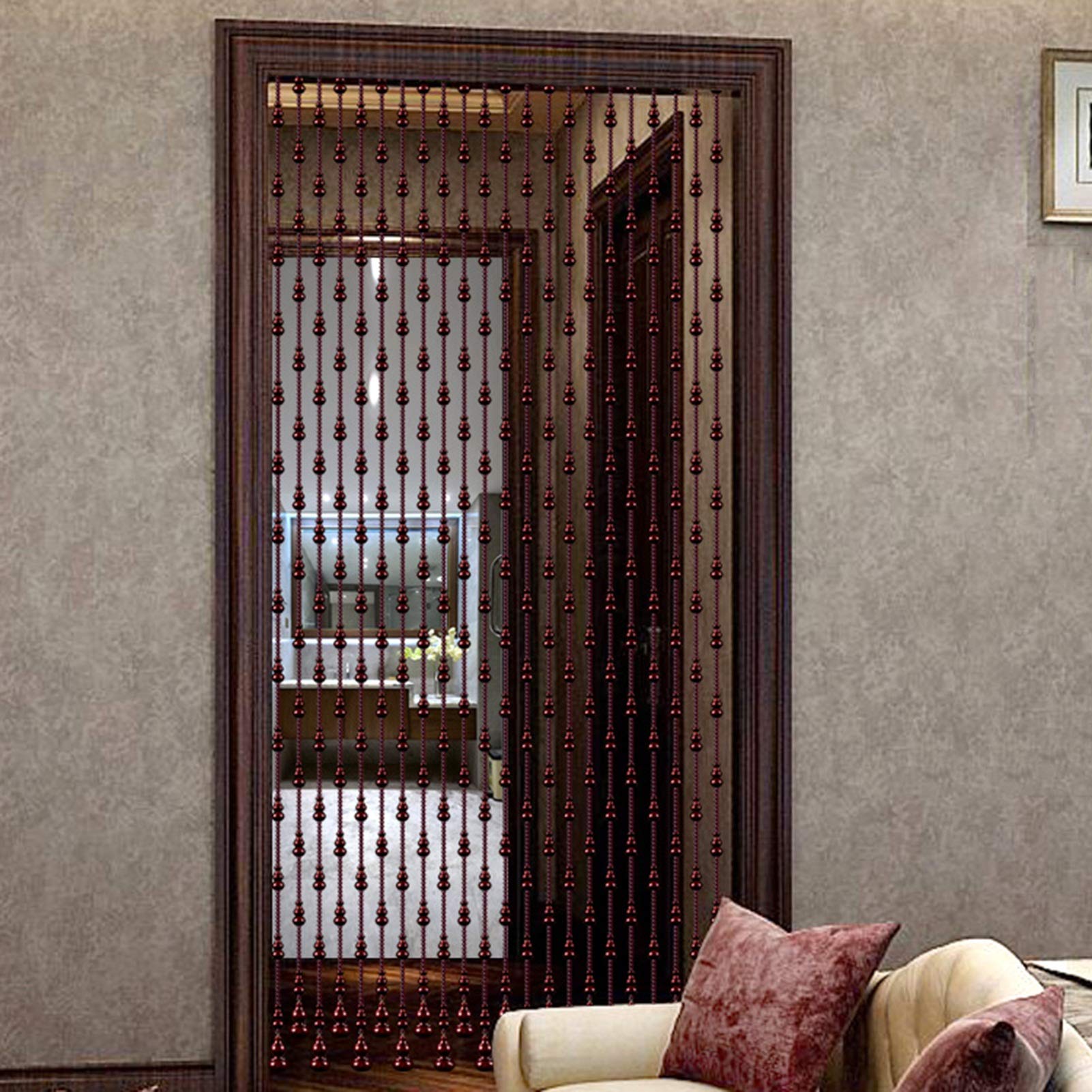 Natural Wooden Beads Door Curtain - Peach Wood Gourd Bead Partition for Bedroom & Living Room | Ventilation & Dustproof | 21/25/29/35 Strands (80x125cm) - Perfect for Room Dividers, Window Decor & Boho Home Style