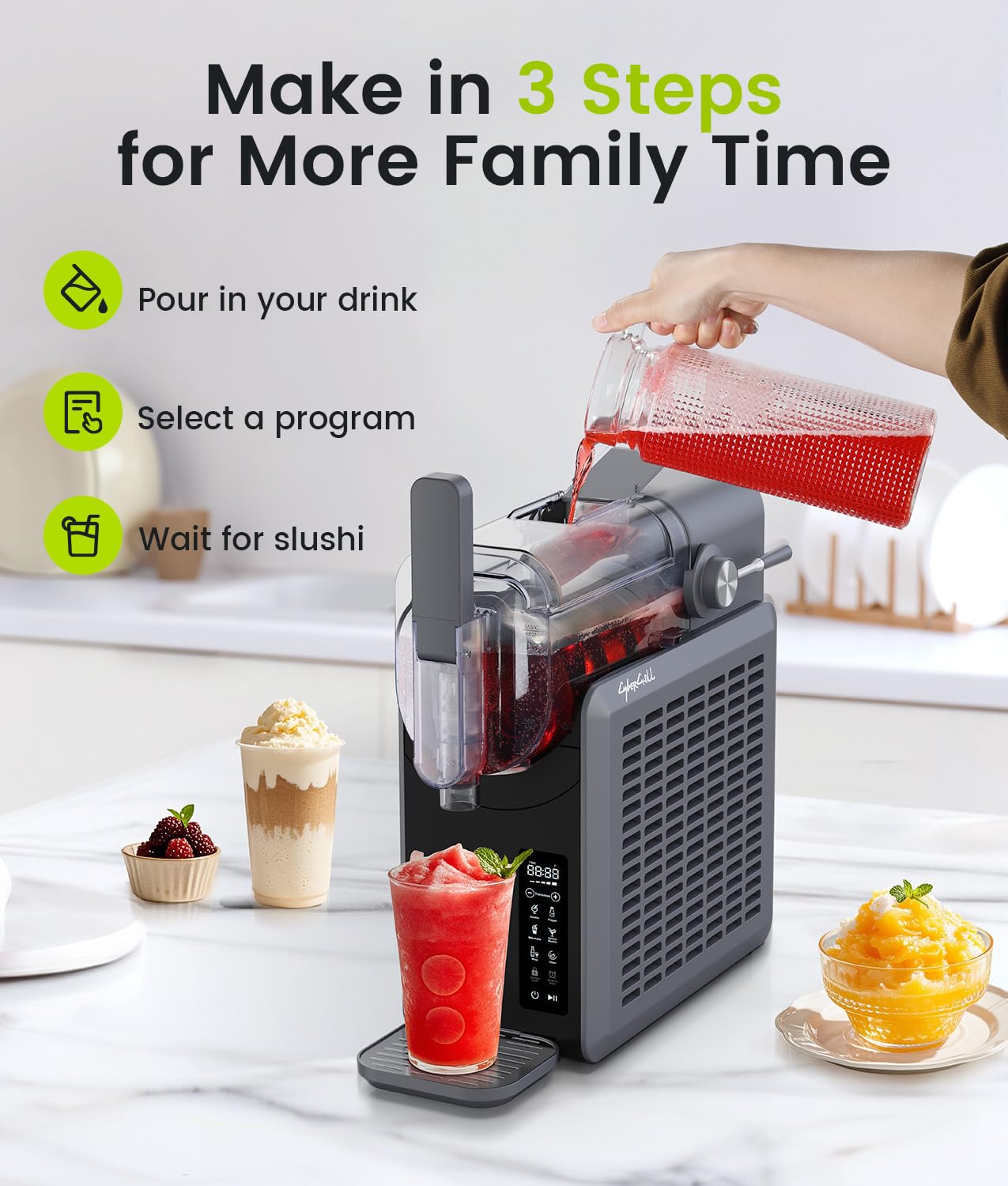 Commercial Slushie Machine for Home - 5 Preset Programs, 24H Timer & LED Display | No Ice Needed Frozen Drink Maker for Margaritas, Frappés, Smoothies | Perfect for Parties, Cafes & Home Bars