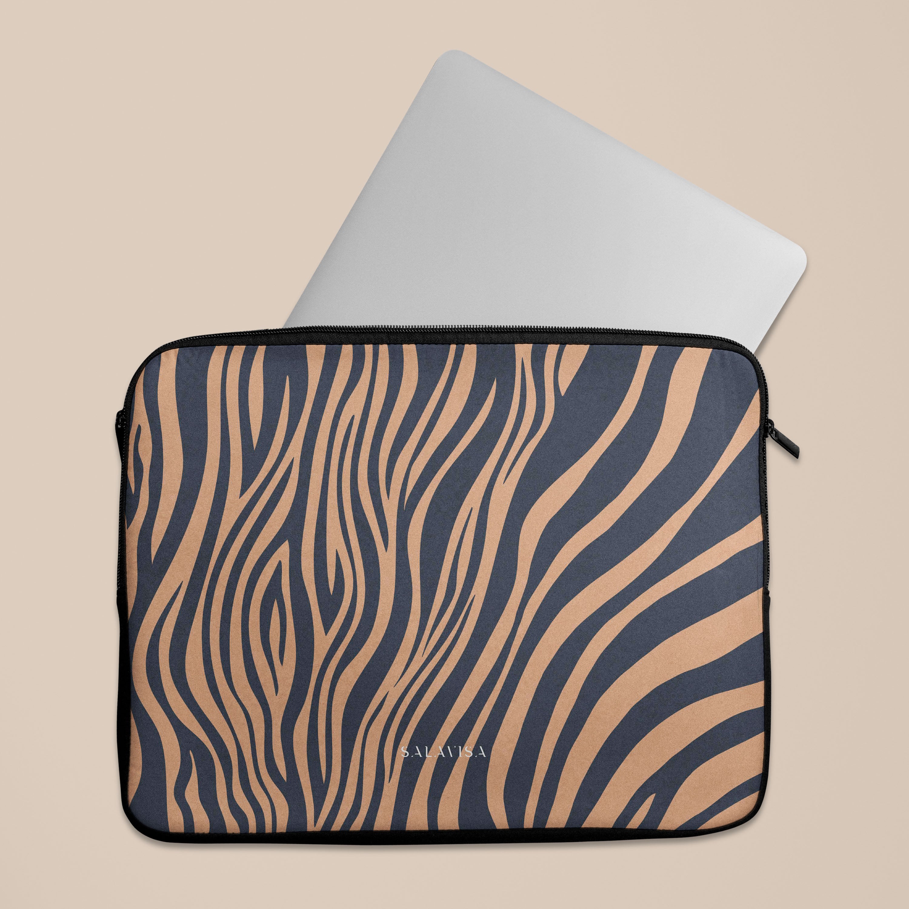 Premium Blue Copper Zebra Print Laptop Sleeve Case - 13-15 Inch Protective Cover for MacBook, Dell, HP | Perfect for Work, School & Travel