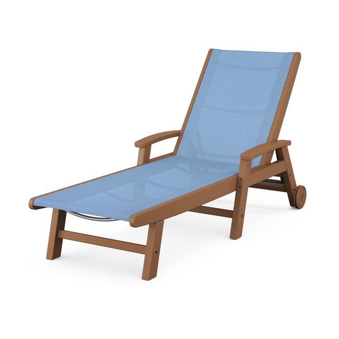 POLYWOOD Coastal Chaise Lounge Chair with Wheels - Durable Outdoor Furniture for Patio, Poolside & Beach Relaxation