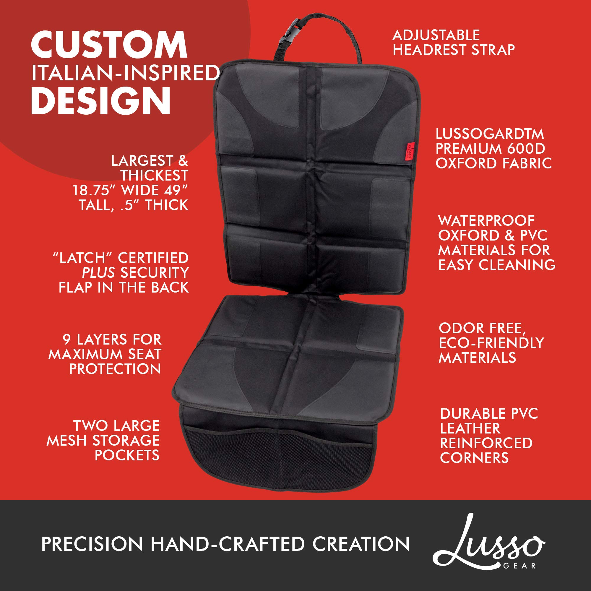 Lusso Gear Waterproof Car Seat Protector (Gray) + 2 Heavy Duty Kick Mats - Premium Oxford Fabric for Leather & Fabric Seats | Travel Essentials for Family Road Trips & Daily Commute