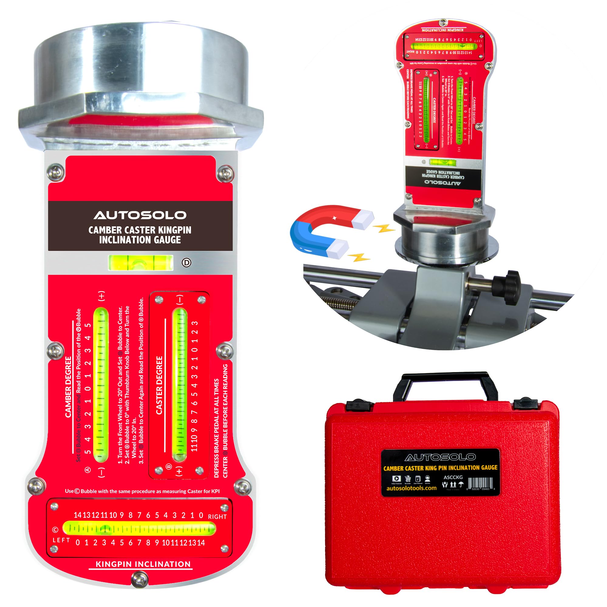Premium Magnetic Wheel Alignment Gauge - Camber, Caster & Kingpin Angle Tool for Cars & Trucks | Professional Auto Repair & DIY Vehicle Maintenance