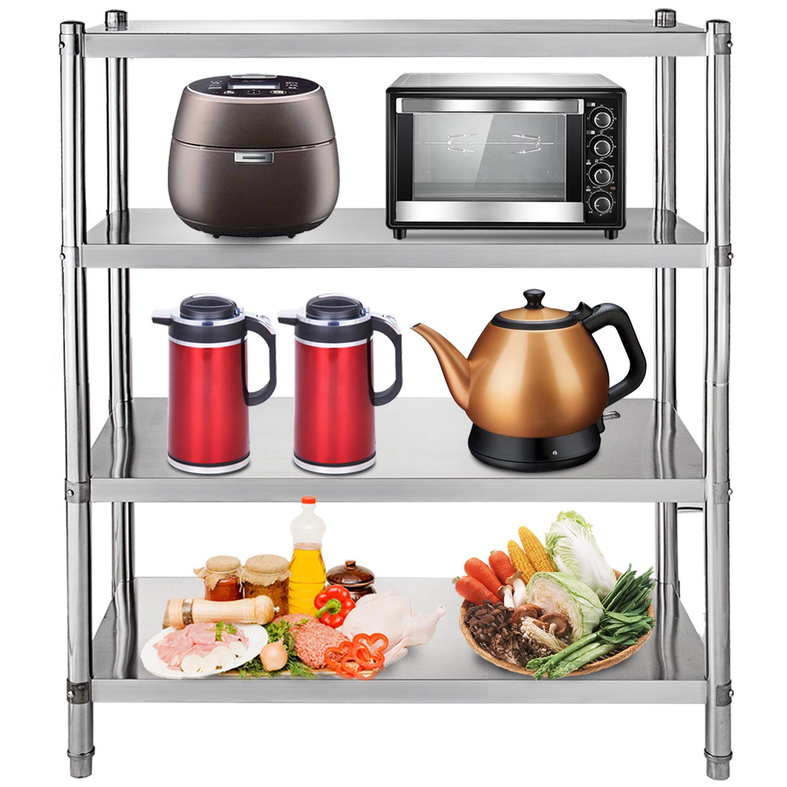 VBENLEM 46.8x18.5 Inch 4-Tier Adjustable Stainless Steel Shelving Unit - Heavy Duty 330lb Capacity Per Shelf for Kitchen, Commercial, Office & Garage Storage | Perfect for Organizing Pantry Supplies, Restaurant Equipment, Workshop Tools & Home Storage Solutions