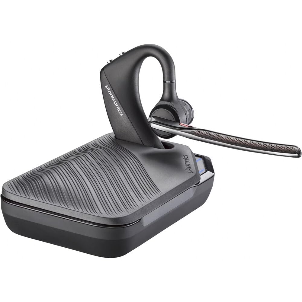 Poly Voyager 5200 UC Bluetooth Headset (7K2F3AA) with Premium Bundle - Includes Goby Labs Headphone Cleaner, Microfiber Cloth, 3-Size Ear Tips, Charging Case & USB Cable | Noise Cancelling Wireless Headphones for Office, Remote Work & Video Conferencing