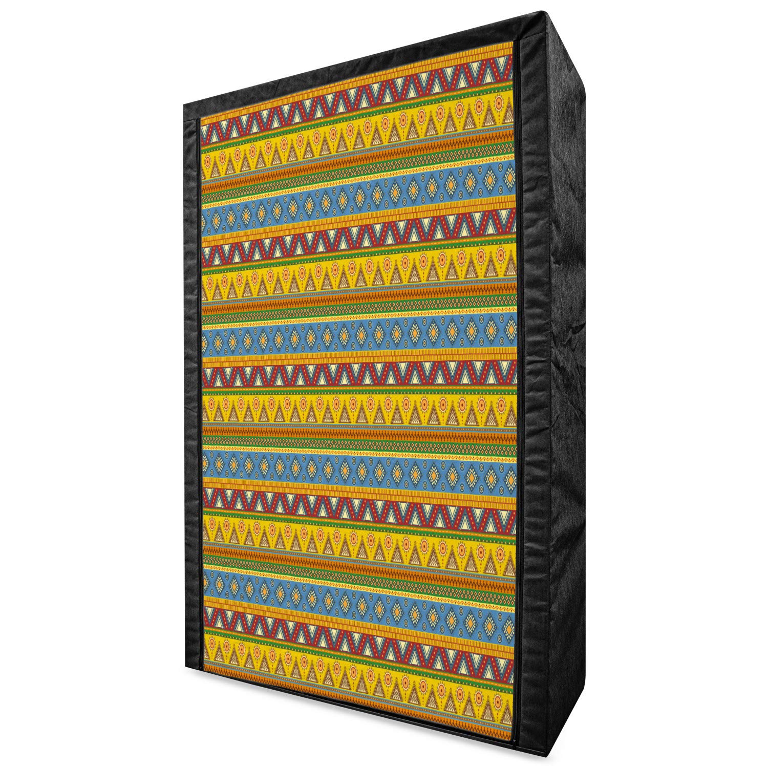Ambesonne Mexican Portable Fabric Wardrobe with Traditional Aztec Borders & Geometric Vintage Design - 42.5 Inch Multicolor Clothing Organizer with Shelves | Perfect for Bedroom, Closet, Dorm & Small Space Storage Solution
