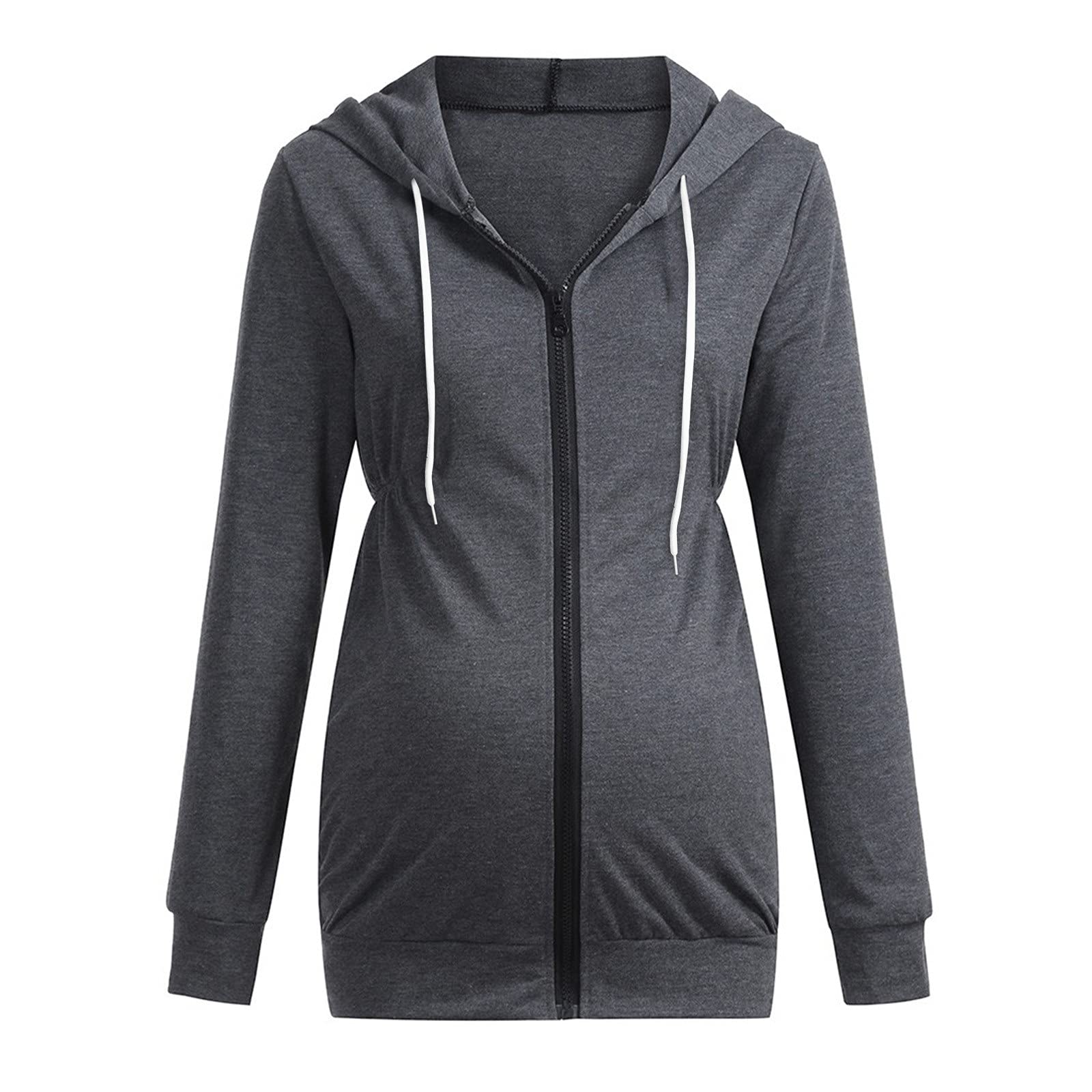 Women's Maternity Hoodie with Long Sleeves & Front Pockets - Comfortable Zip-Up Pregnancy Sweatshirt for Casual Wear & Nursing