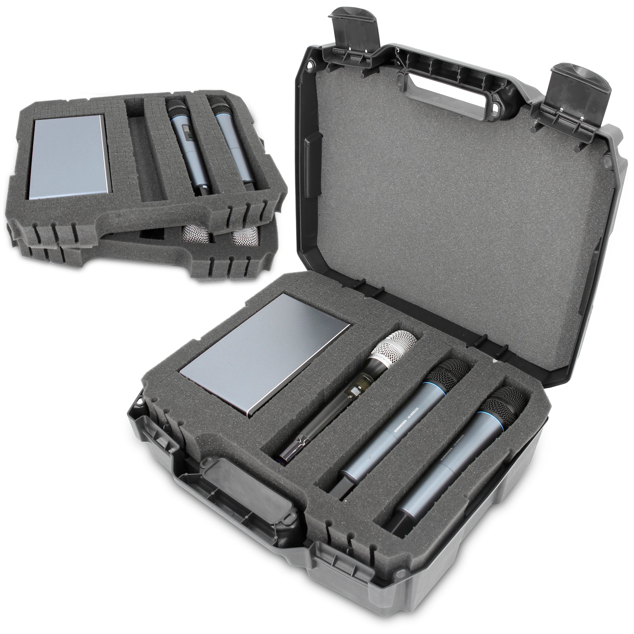 CASEMATIX Durable Hard Shell Microphone Case for Sennheiser, Audio-Technica & Shure Wireless Mics - Shockproof Protection with Dual Layer Foam Padding (Case Only) - Perfect for Studio Recording, Live Performances & Travel Storage