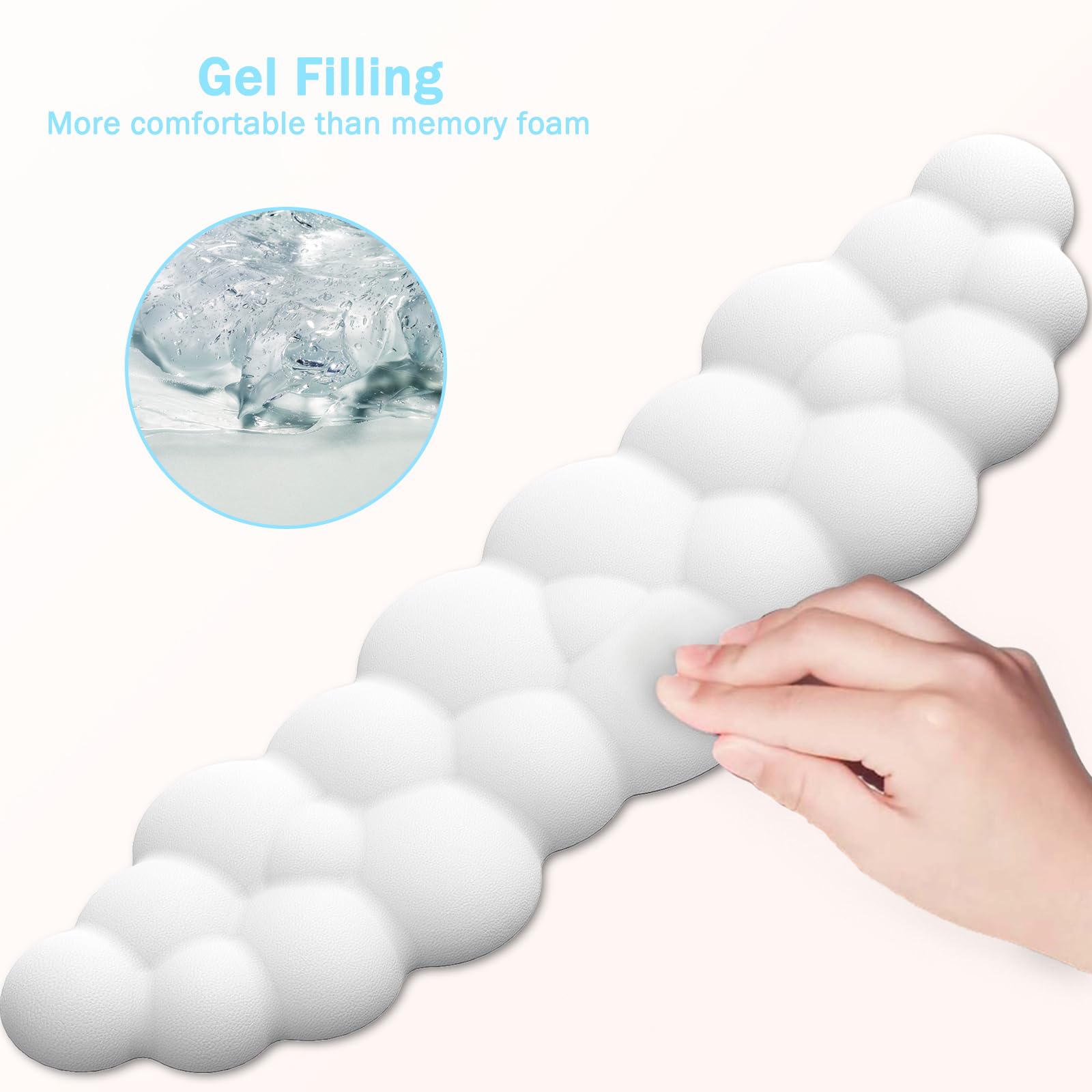 Ergonomic Cloud Mouse Pad with Wrist Rest - Comfortable Gel Keyboard & Mouse Wrist Support for Pain Relief - Non-Slip PU Base Gaming & Office Computer Accessories (White) - Perfect for Long Work Hours & PC Gaming Sessions