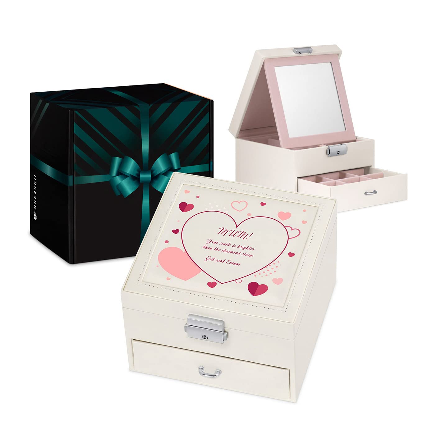 Maverton Beige Jewelry Storage Box - Customizable Jewelry Organizer for Women with Overprint Design - Elegant Cream Jewelry Gift Box for Birthday, Anniversary & Valentine's Day - Perfect for Necklace, Ring & Earring Storage at Home or Travel