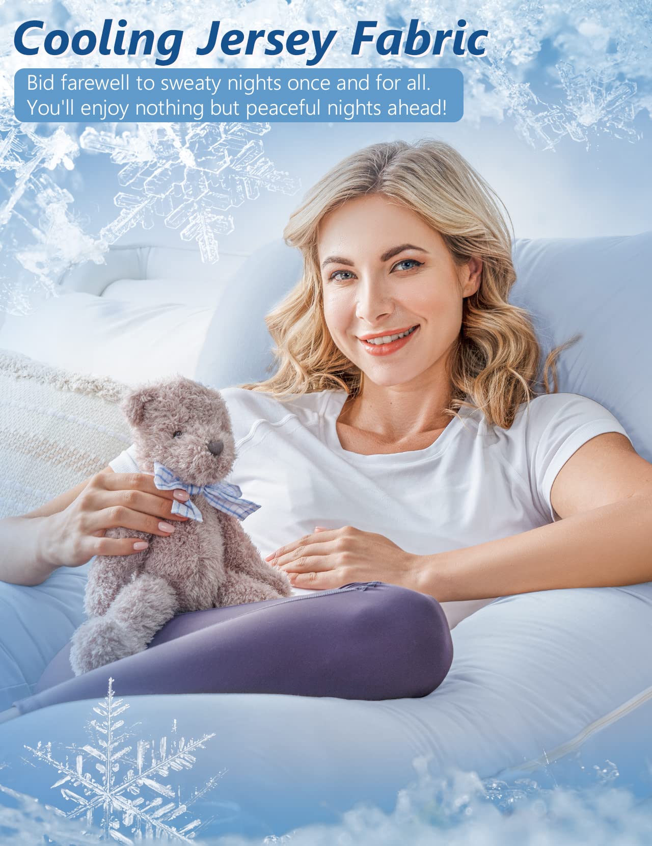 Meiz Cooling Pregnancy Pillow for Sleeping - Maternity Body Pillow with Jersey Cotton Cover for Pregnant Women (Blue) | Comfortable Support for Side Sleepers & Back Pain Relief During Pregnancy
