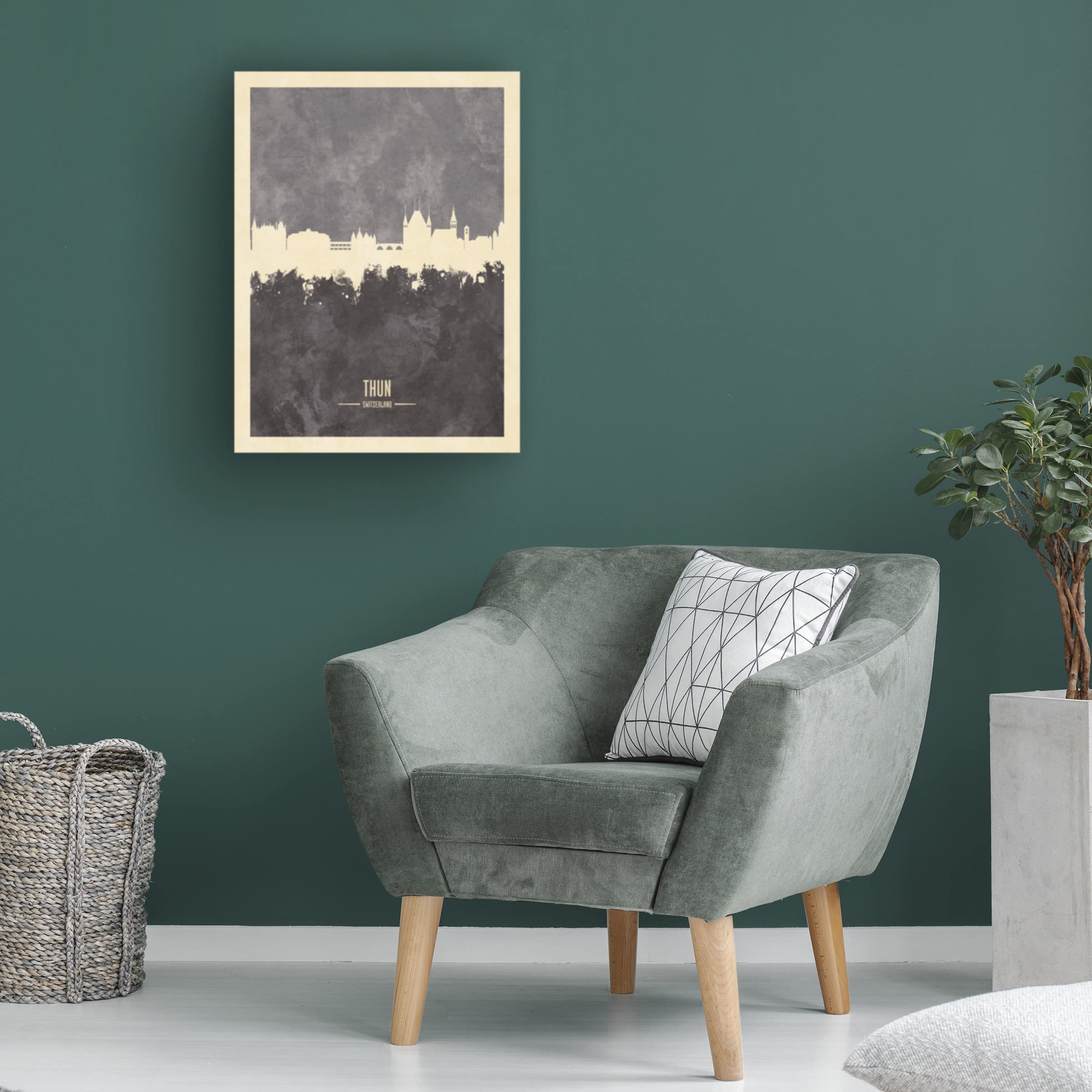 Michael Tompsett 'Thun Switzerland Skyline Gray' Canvas Wall Art Print - Premium Landscape Painting for Living Room, Bedroom & Office Decor
