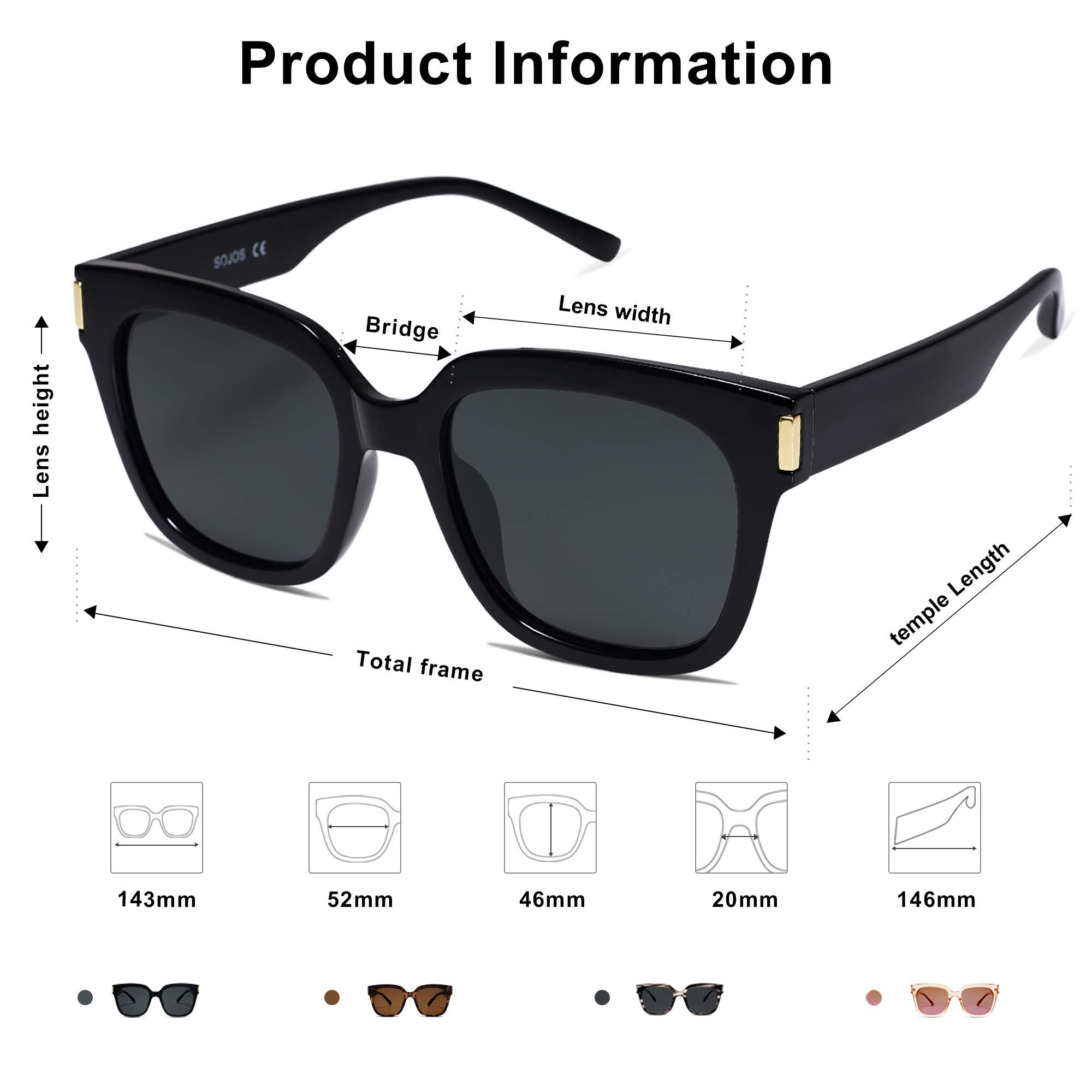 SOJOS Classic Polarized Square Frame Sunglasses for Women & Men - UV Protection, Trendy Unisex Design SJ2149 | Perfect for Driving, Beach, Outdoor Activities & Fashion Accessories