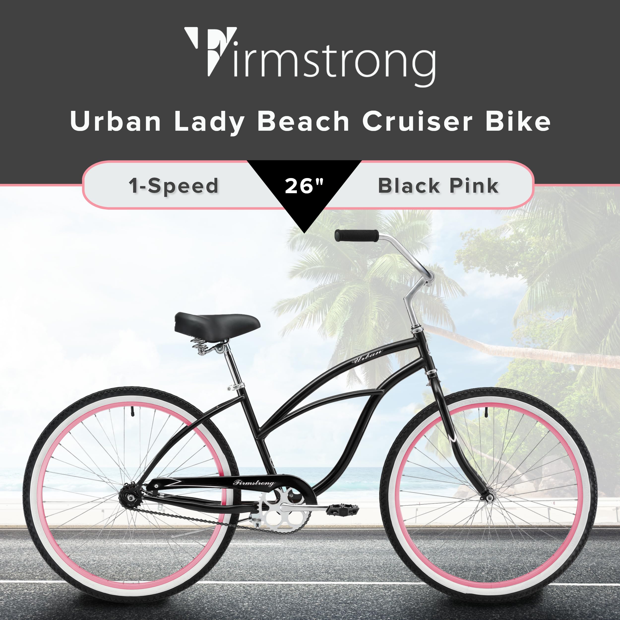 Firmstrong Urban Lady Beach Cruiser Bicycle - Comfortable Women's Bike for Leisure Riding, Commuting & Beach Cruising | Perfect for City Streets, Boardwalks & Coastal Paths