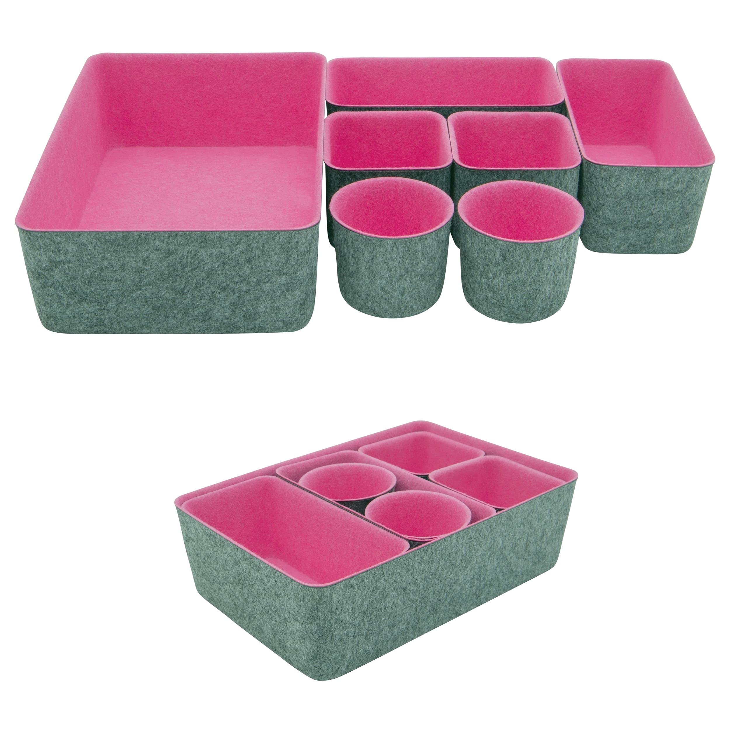 Teeo Modern Desk Organizer with Drawers - 7-Piece Pink Clothing & Cosmetic Storage Box for Home Office, Baby Nursery & Bedroom Organization - Perfect for Makeup, Accessories & Small Items Storage