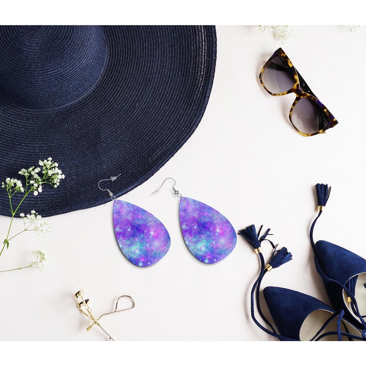 Zokola Galaxy Universe Faux Leather Earrings for Women - Fantasy Nebula Starry Sky Teardrop Dangle Earrings Jewelry | Perfect for Cosplay, Rave Parties & Boho Fashion Accessories