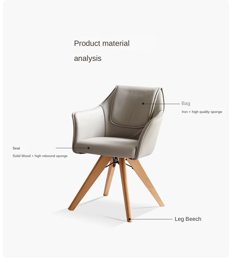 Premium Beech Solid Wood Swivel Soft Skin Armchair - Modern Ergonomic Office Chair for Home & Workspace - Perfect for Reading, Working, and Relaxing
