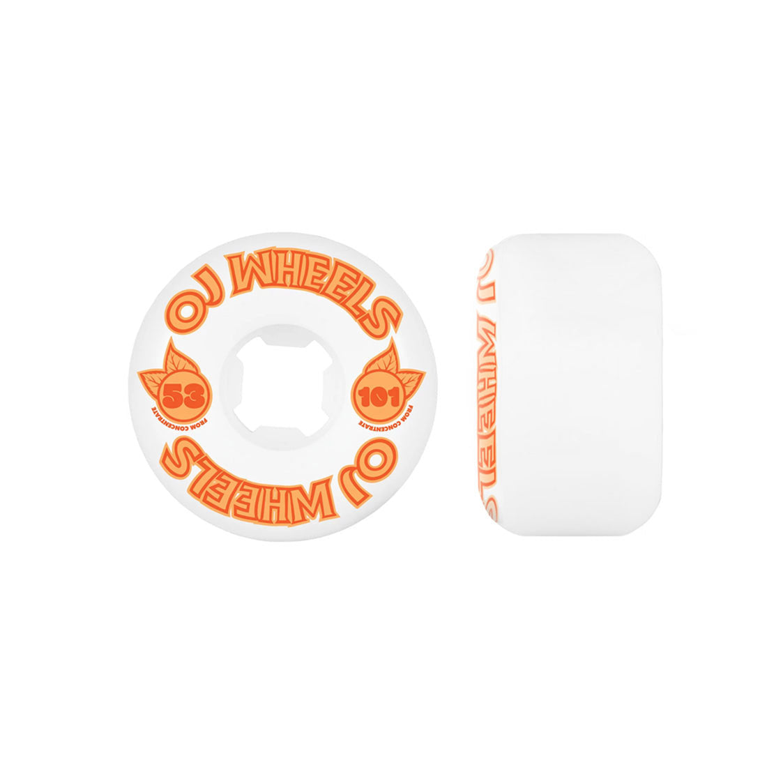 OJ's 53mm 101a Hardline Skateboard Wheels - White/Orange - High Performance Wheels for Street Skating and Tricks