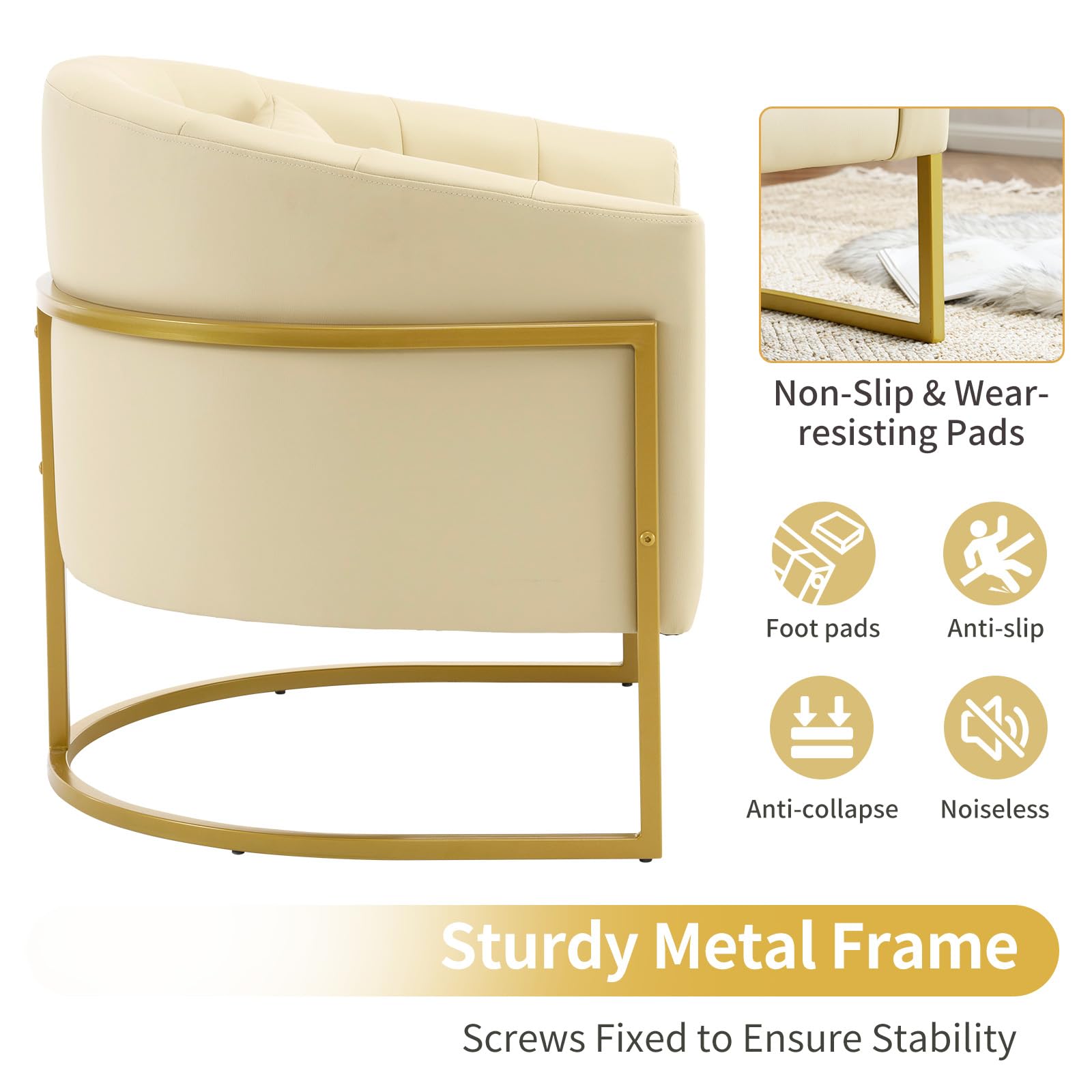 OmySalon Professional Manicure Chair for Salon & Spa - Ergonomic Nail Tech Chair with Cushion - Beauty Vanity Makeup Chair - PU Leather Barrel Accent Chair for Living Room, Bedroom or Dressing Area - Beige