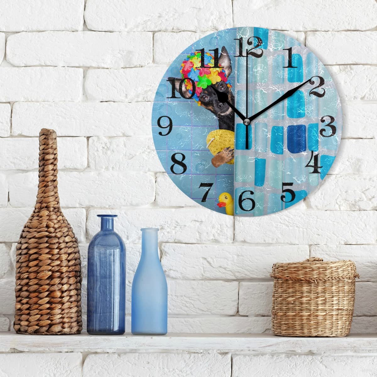J JOYSAY 9.8 Inch Silent Non-Ticking Rustic Dog Wall Clock - Battery Operated Decorative Clock for Bathroom, Kitchen, Bedroom, Home Office & Shower - Perfect for Home Decor, Gifts & Farmhouse Style Interiors