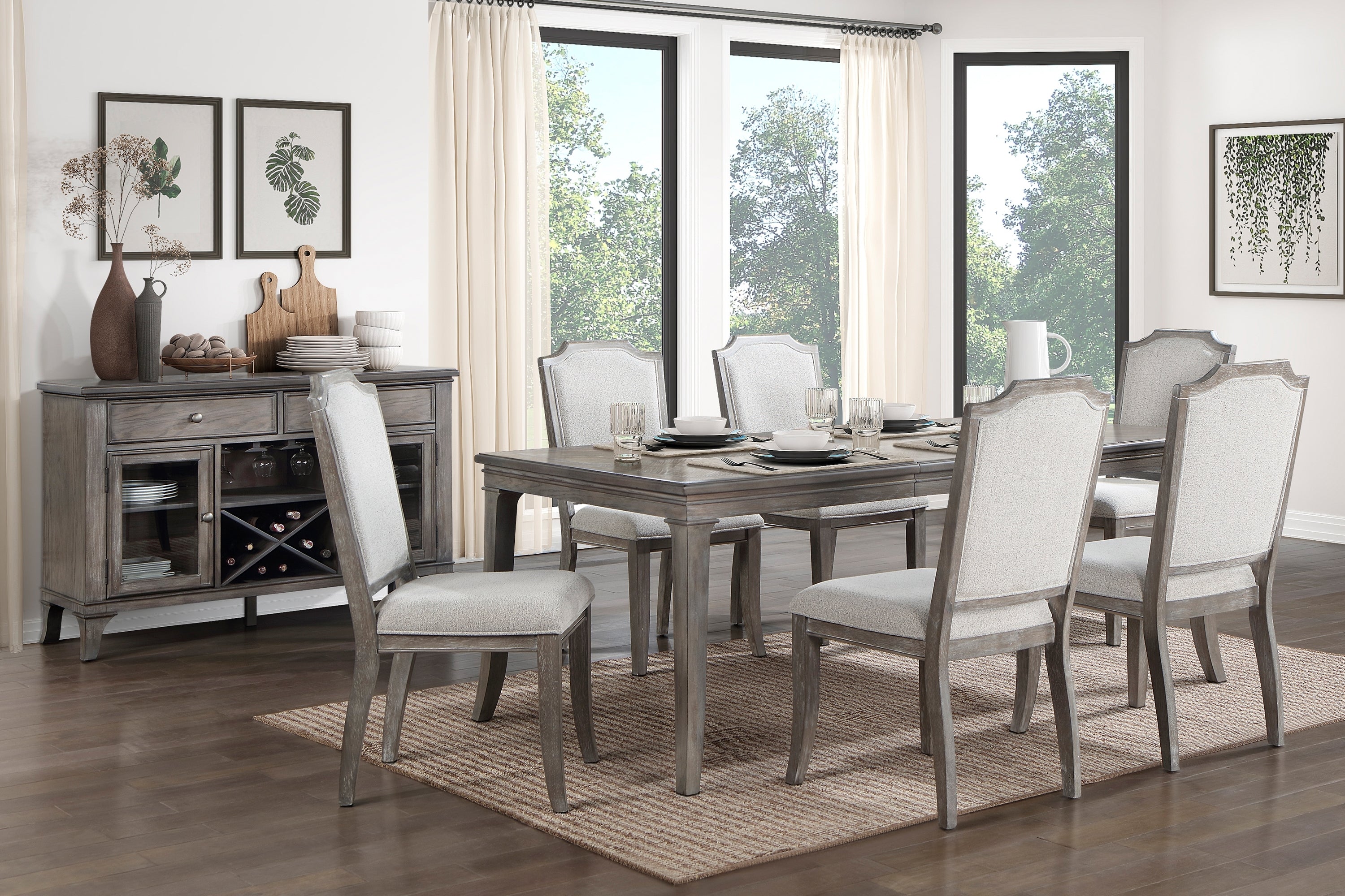 Classic Kitchen Dining Chairs Set of 2 - Brown & Gray Chenille Upholstered Seat with Wooden Frame - Traditional Home Furniture for Dining Room, Kitchen, and Breakfast Nook