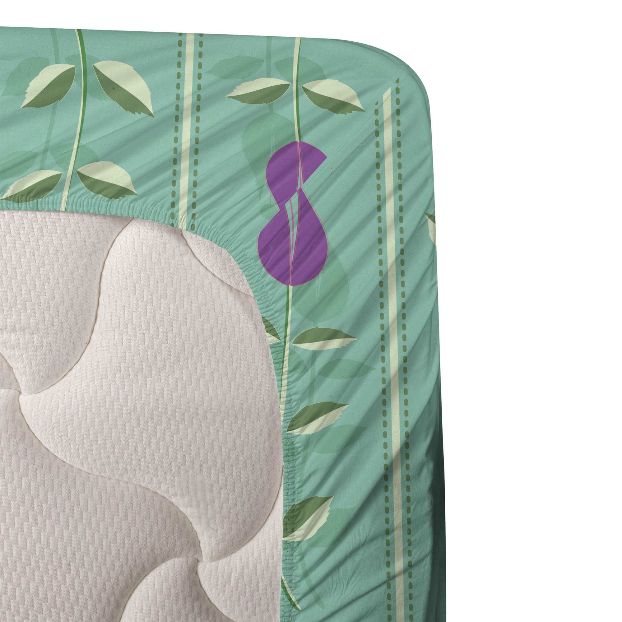 Ambesonne Floral Sheet Set 4-Piece - Oriental Tulip Ottoman Design Fitted & Flat Sheets with Pillowcases, Full Size Bedding in Sea Green & Purple | Perfect for Guest Rooms, Master Bedrooms & Bohemian Home Decor