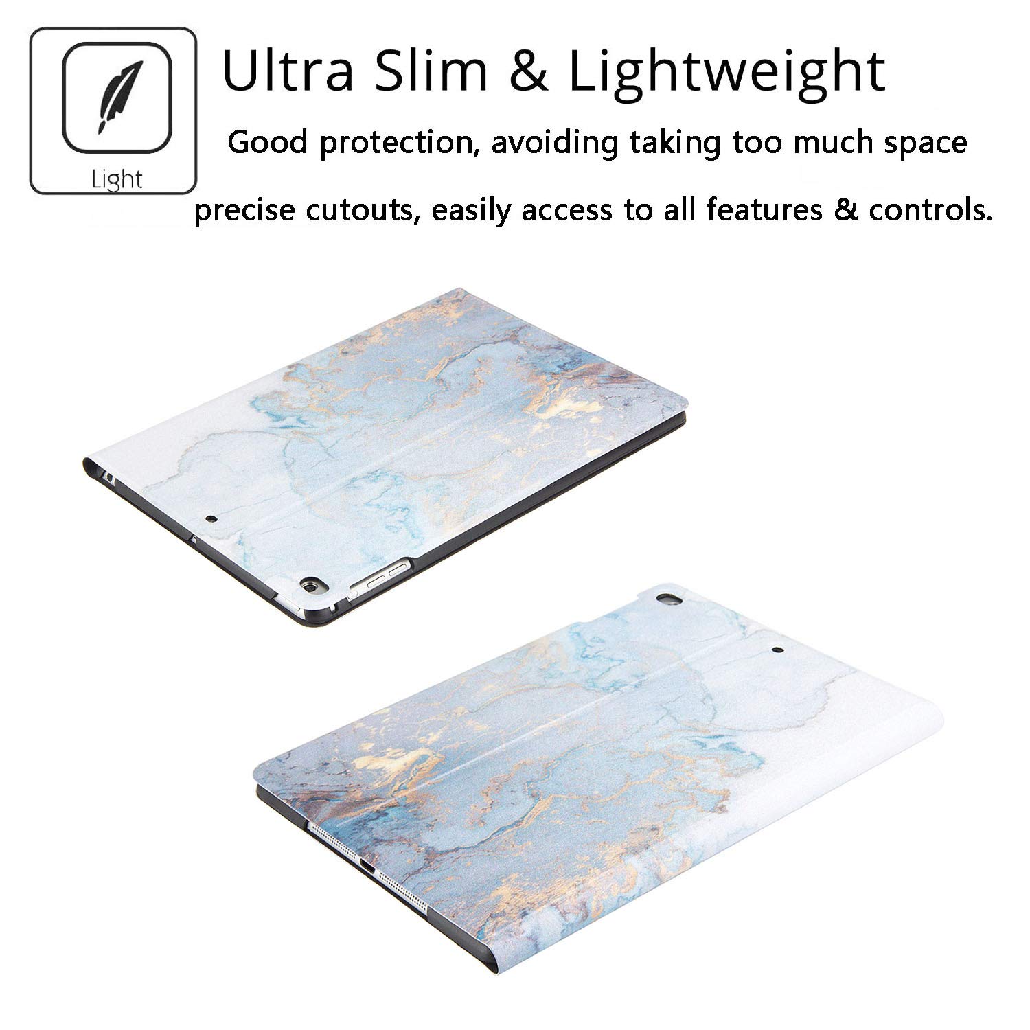 Premium Shockproof PU Leather Case for Apple iPad 9.7 (6th/5th Gen 2018/2017), iPad Air 1 & Air 2 - Smart Folio Stand Cover with Auto Wake/Sleep - Gold Marble Design - Perfect for Work, Travel & Home Use