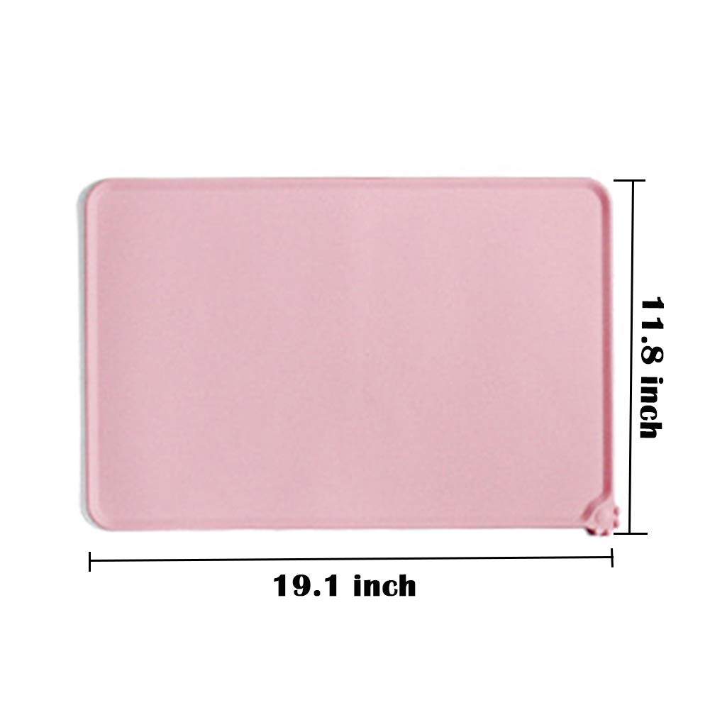 Waterproof Non-Slip Silicone Pet Feeding Mat for Dogs & Cats - Raised Edge Spill-Proof Design, Easy Clean Food & Water Bowl Tray - Keep Floors Clean (Pink) | Perfect for Kitchen, Dining Area & Travel Use